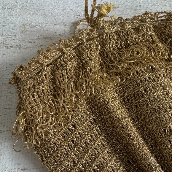 Vintage Miniature/Small Metallic Gold Crochet Drawstring Bag - Picture 8 of 12